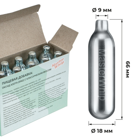 Баллончики для сифона для взбивания сливок (N2O) 10 шт/уп. вкус мята MasterWhip /1/36/