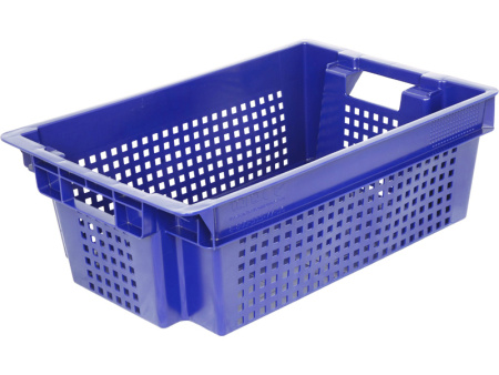 Ящик 600*400*200 мм. для овощей конусный перфорир. дно сплошное, синий (крышка 65079) /1/140/ АКЦИЯ