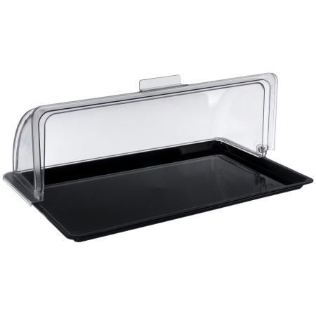 Поднос сервировочный GN 1/1 53*32,5 см. поликарбонат, черный, с крышкой Roll-Top GP /1/