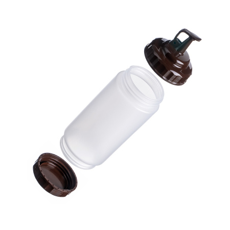 Емкость для соуса  500 мл. d=70 мм. h=200 мм. с 2 крышками, широкая прозрачная, крышки коричневые GP /1/96/