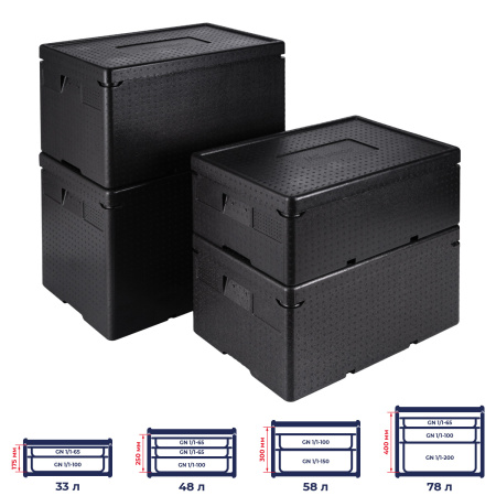 Термоконтейнер  78 л. 600*400*490 мм. для гастроем. h=200 мм. (-40°C до +110°C), плотность 60кг/м3, п/п MGprof /1/2/