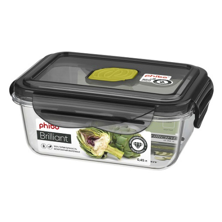 Контейнер для продуктов прямоуг.   0,45 л. 13*10*5 см. герметичный с клапаном "Бриллиант" /1/12/