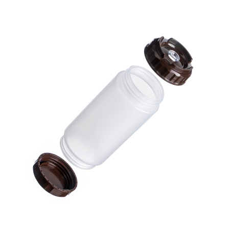 Емкость для соуса  500 мл. d=70 мм. h=166 мм. с 2 крышками, с силик. носик. широкая прозрачная, крышки коричневые GP /1/96/ ВДОХНОВЕНИЕ